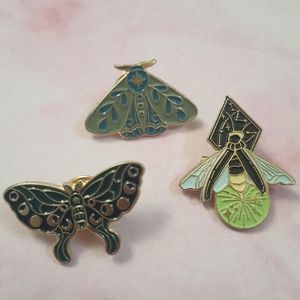 Moth and Lightning Bug Enamel Pins